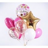 Фонтан из шаров "Happy Birthday" розовый